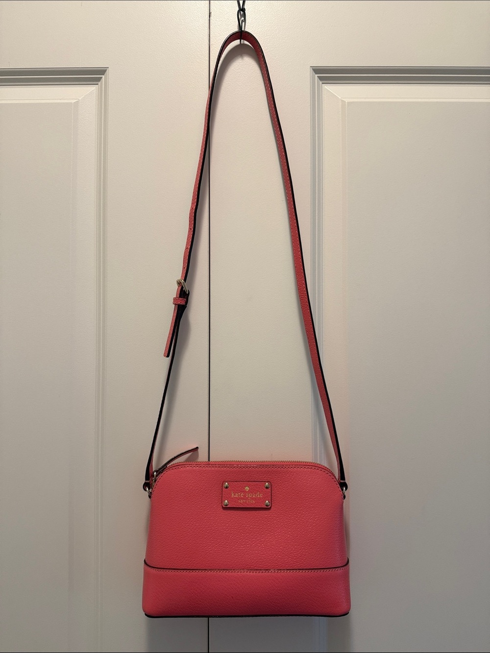 kate spade Coral Pink Pebbled Leather Crossbody with Gold Hardware